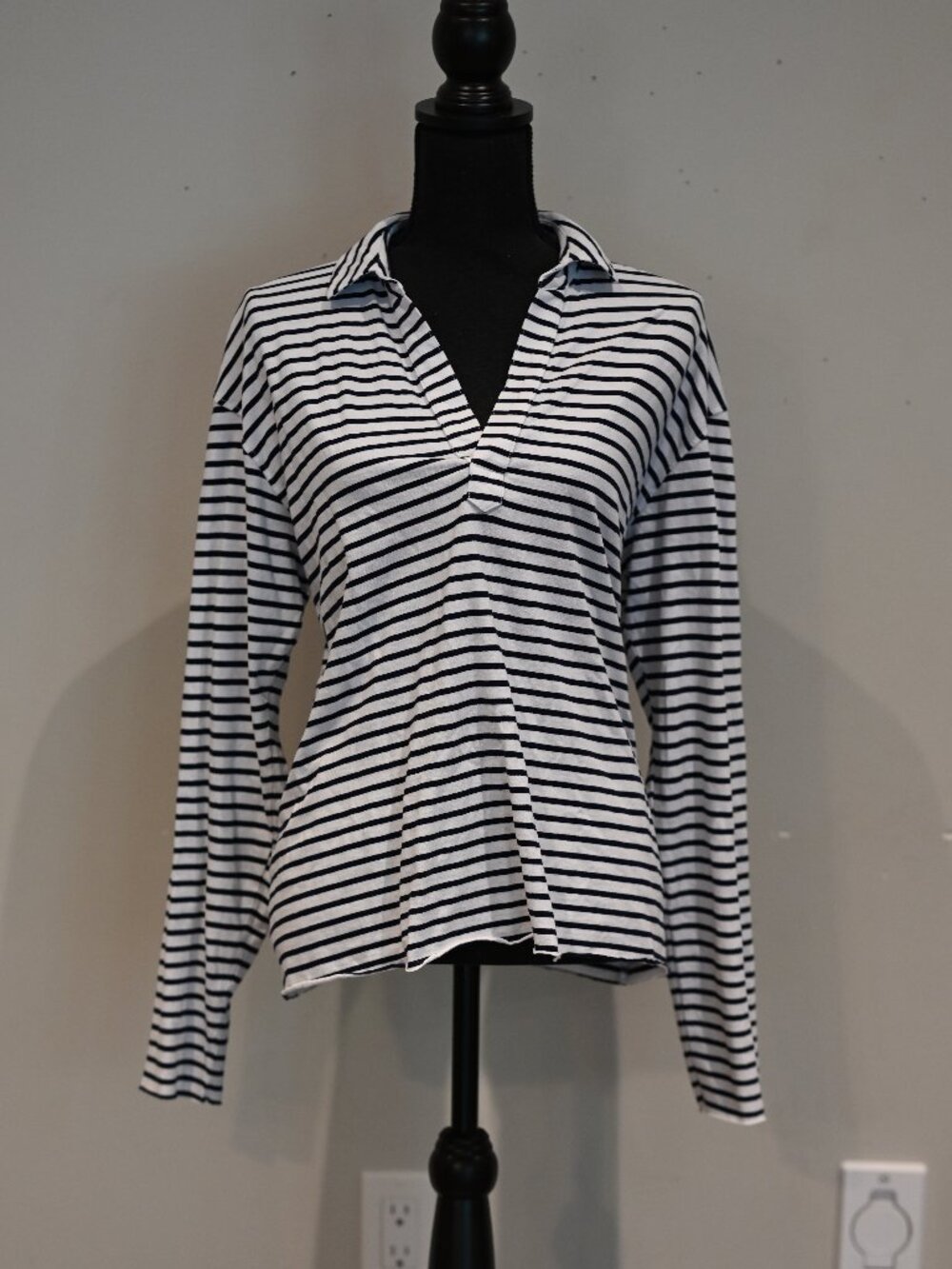 Frank & Eileen Navy Stripe Long Sleeve Top Medium
